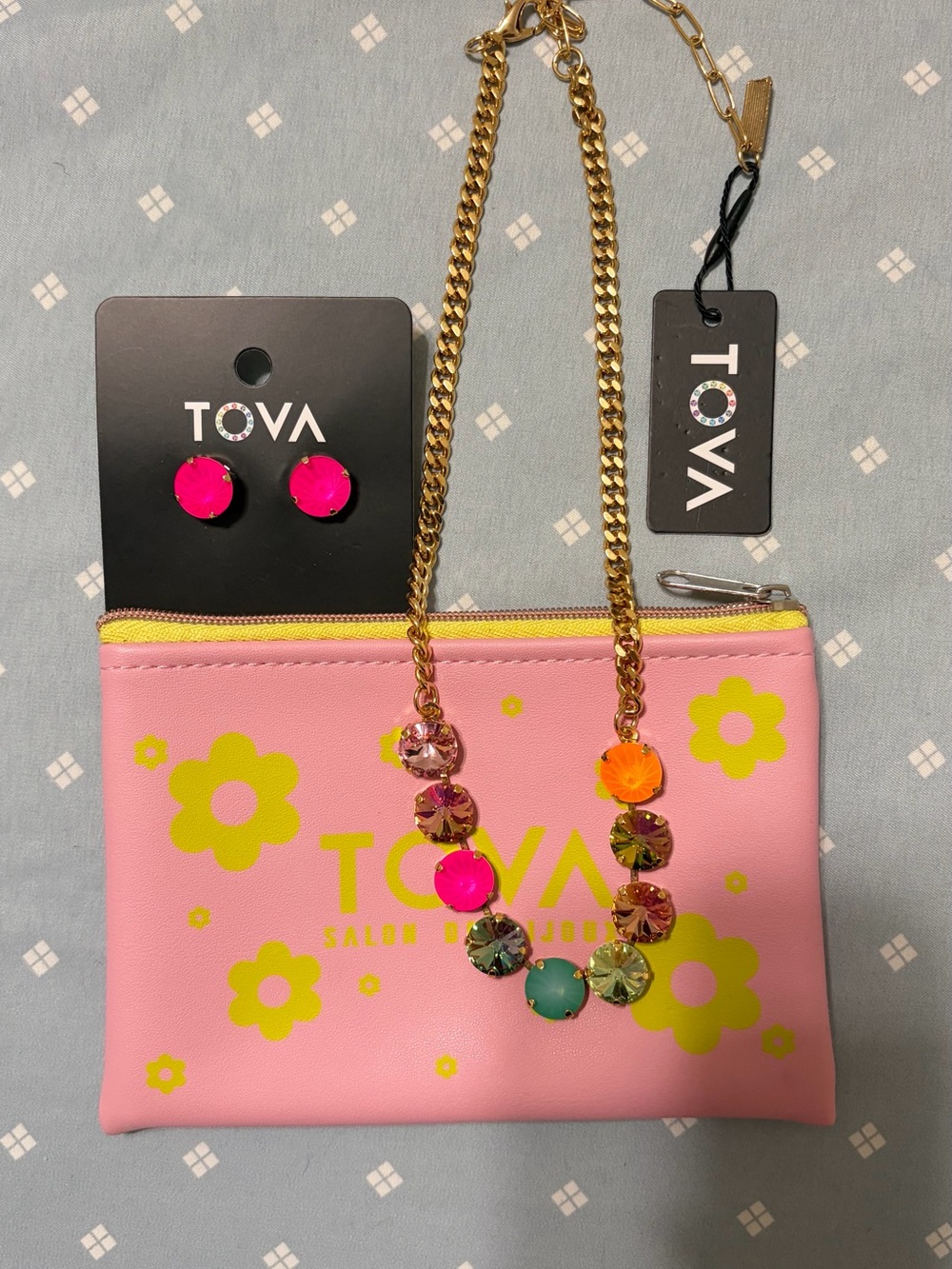 TOVA Multicolor Crystal Statement Necklace & Earrings Set
